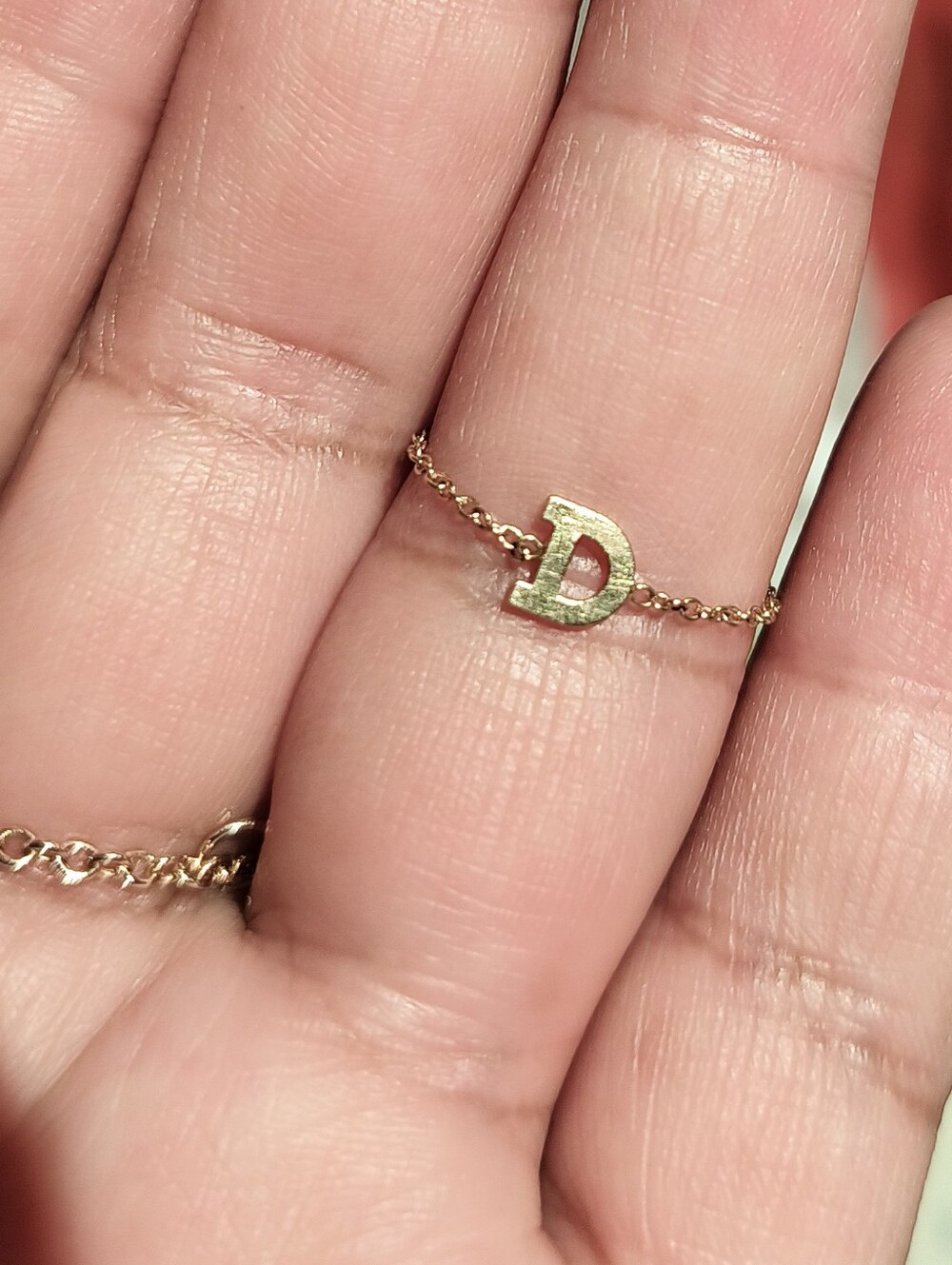 Delicate 14ky Solid Gold Letter D Chain Ring